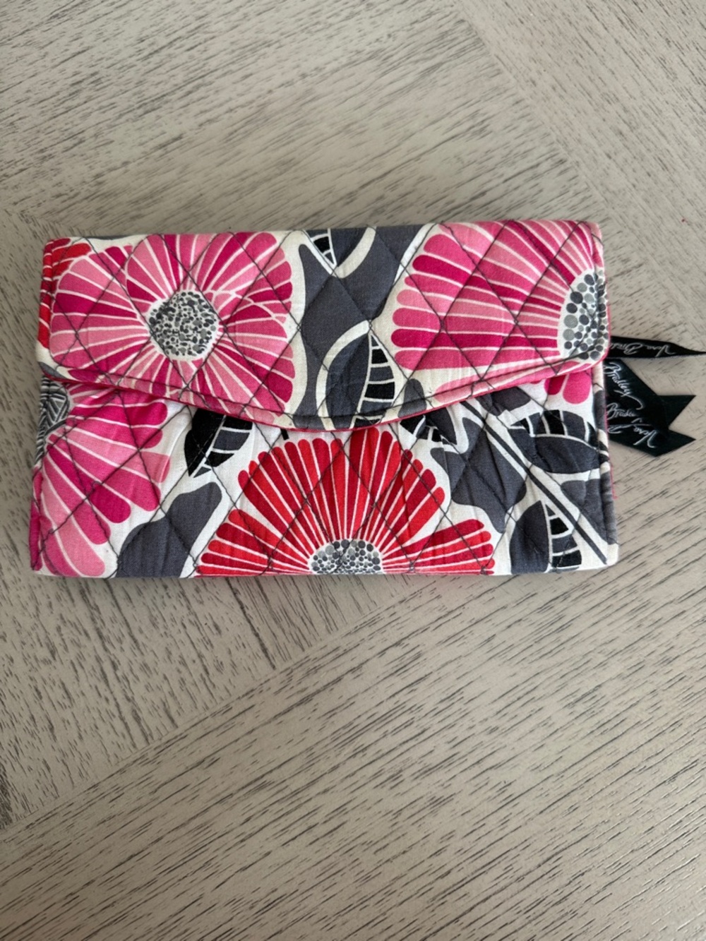 Vera Bradley Cheery Blossoms Quilted Pink/Red/Gray Floral Wallet